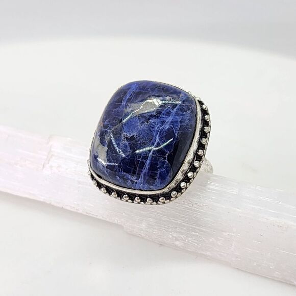 Stunning! Sodalite Ethnic Handmade Ring Jewelry Size 9 - Picture 6 of 7